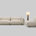 Modern Beige Fabric Two Seater Sofa With Matching Single Armchair And Floor Lamp