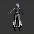 Anime Character With White Hair Gray Outfit Red Shoes And Rope Accessory Design