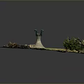 Wood and Stone Garden Model Design with Spiral Path and Decorative Structures in Green Landscape