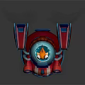 Red And Blue Commercial Device With Transparent Cockpit Cartoon Character Wing Structures And Illuminated Lights