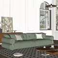 Green Velvet Two Seater Sofa With Pillows In Modern Living Room Setup