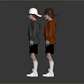 Three Boy Characters Wearing Colored Jackets Hats Black Shorts White Socks Sneakers T Shirt Prints