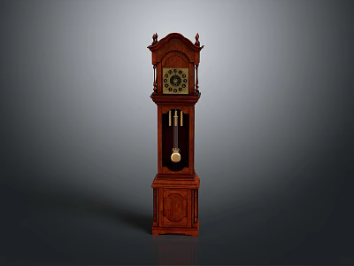 Elegant Classic Wooden Grandfather Clock Furniture With Intricate Carvings And Hanging Pendulum 3d model