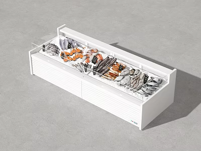 Commercial White Display Freezer With Glass Lid Filled With Frozen Foods 3d model