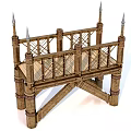 Ancient Wooden Architectural Structure Featuring Spired Railings Latticed Panels And Columns