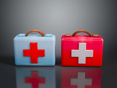 Two Colored First Aid Kits With Red White Crosses And Handles For Home Use 3d model