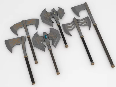 Various Styles Decorative Axes With Metal Texture And Wooden Handles 3D Weapon Models 3d model