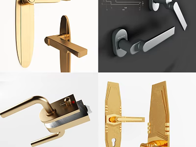 Modern Door Handles with Golden and Silver Finishes in Various Styles 3d model