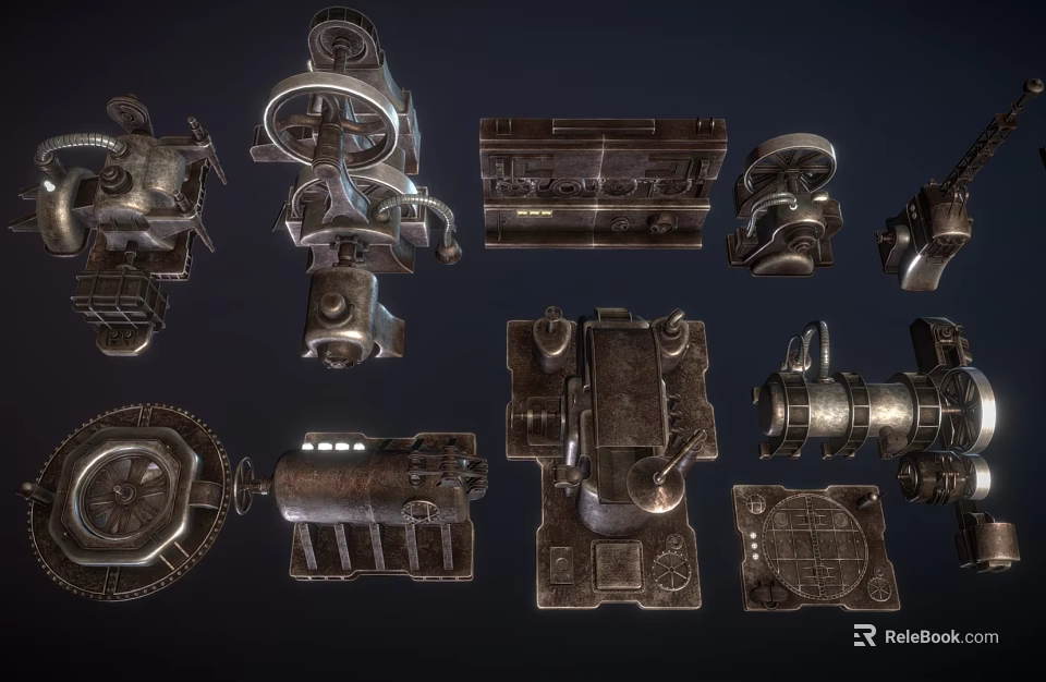 Various Industrial Mechanical Parts Including Gears Bearings And Metal Structures 3d model 
