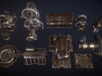 Retro distressed hardware metal parts industrial parts 3d model