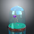 Small Scenic Display Under Transparent Glass Dome With Green Ground Purple House And Wooden Base
