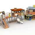 Colorful Playground Equipment With Slides Climbing Structures And Building Elements 3d model