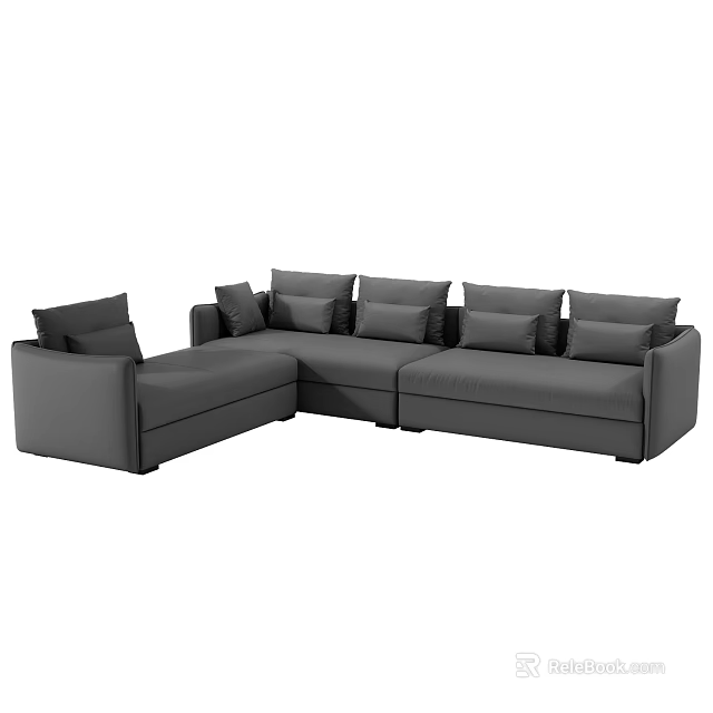 Gray L shaped Sectional Sofa With Multiple Comfortable Cushions For Living Room 3d model