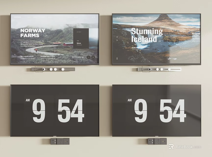 Wall Mounted Televisions Displaying Norway Farms Stunning Iceland And Time 9 54 3d model 