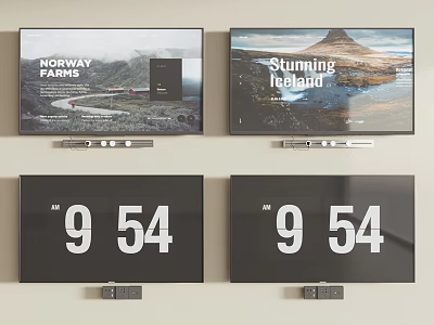 Wall Mounted Televisions Displaying Norway Farms Stunning Iceland And Time 9 54 3d model