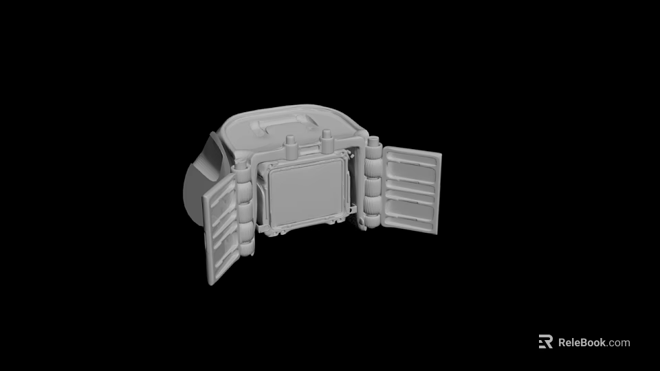 3D Model of Mechanical Enclosure With Open Doors and Internal Components 3d model 