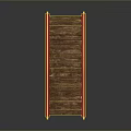 Japanese Style Red Wooden Bridge With Curved Design And Golden Railings
