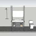 Modern Bathroom Set With Vanity Mirror Marble Countertop Storage Shelves And Toilet