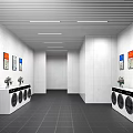 Laundry Room Interior With Washing Machines Flower Vases Posters And Bright Window