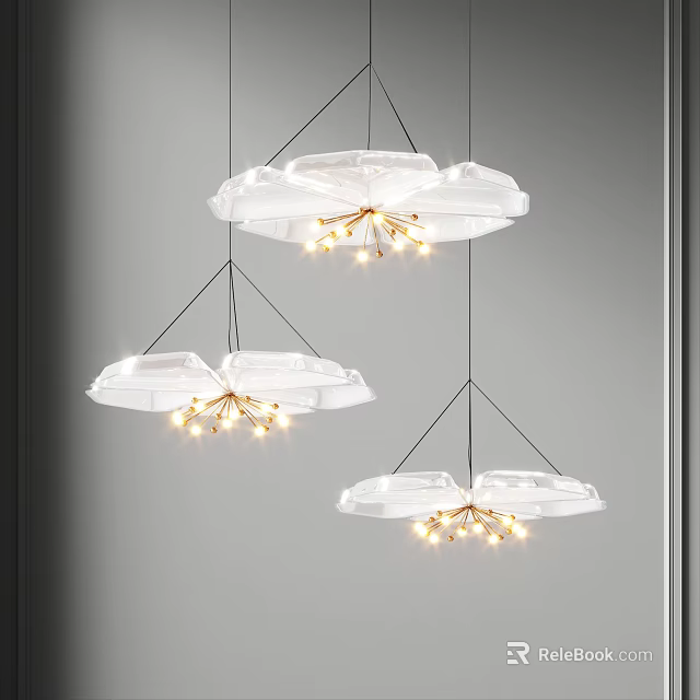 Modern White Petal Shaped Hanging Chandeliers With Warm Lighting For Home Decor 3d model 