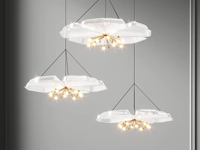 Modern White Petal Shaped Hanging Chandeliers With Warm Lighting For Home Decor 3d model