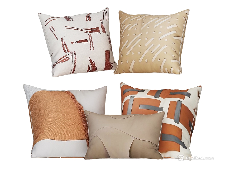 Decorative Throw Pillows Showcasing Abstract Lines Geometric Shapes Neutral Warm Tones And Textured Details 3d model 