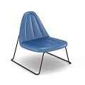 Blue Leather Leisure Chair With Stitched Backrest And Black Metal Frame