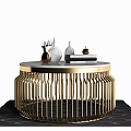 Modern Coffee Table Design With Metal Frame Marble Top And Decorative Plants Books