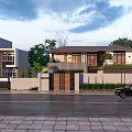 Modern Detached Villa Exterior With Driveway Wall Trees And Entrance Design