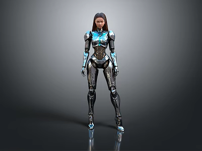 Futuristic Sci Fi Female Character Wearing Blue Black Mechanical Armor Standing 3d model