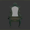 Green Leisure Chair With Mirror Back And Ornate Carvings For Home Decor