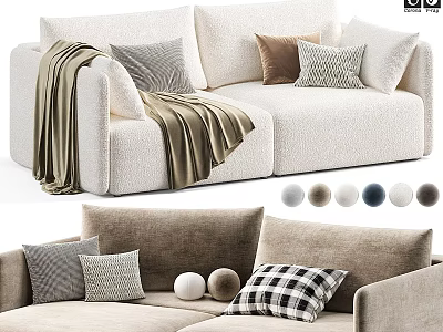 Cozy Beige Sectional Sofa With Mixed Pattern Cushions Blanket And Color Options 3d model