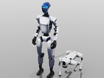 Intelligent Humanoid Robot With Blue Head And Robotic Dog In Modern Tech Design 3d model
