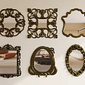 Decorative Mirrors with Various Shapes Carved Frames Gold Bronze Tones on White Background 3d model