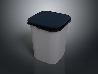 Square Trash Can With White Body And Dark Blue Plastic Lid Design 3d model