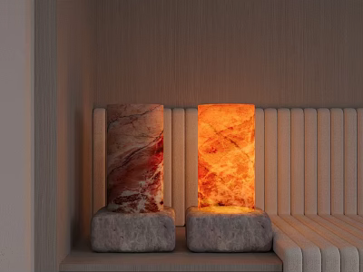 Two Stone Base Table Lamps With Textured Shades And Warm Illuminating Light 3d model