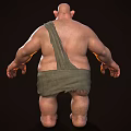 Cartoon Character With Bald Head Chubby Body Green Overalls Front Side Views