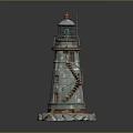 Detailed Lighthouse Model With Spiral Staircase Stone Base And Top Light