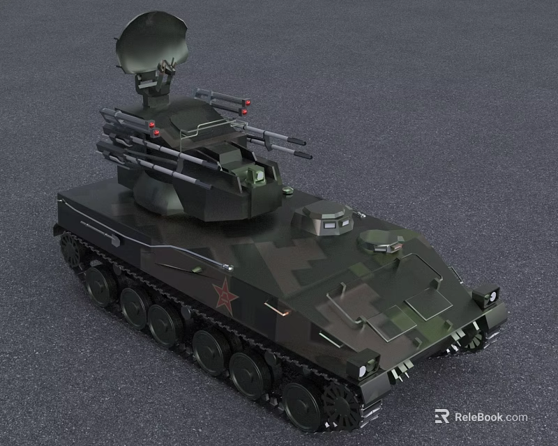 Military Camouflage Tank With Radar Antenna And Weapons System On Tracks 3d model 