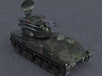 Military Camouflage Tank With Radar Antenna And Weapons System On Tracks 3d model