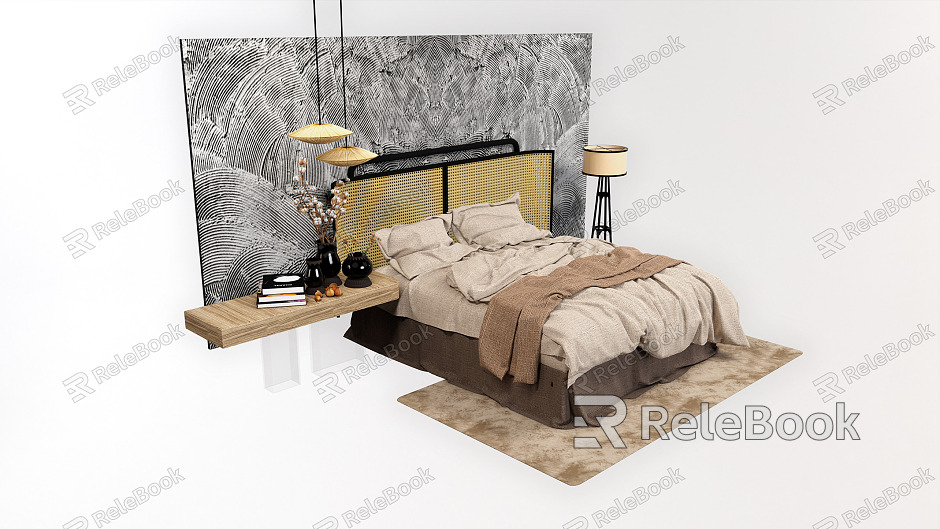 Modern background double bed light double bed bedside table background wall model