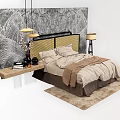 Modern background double bed light double bedside table background wall 3d model