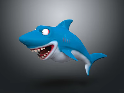 Cartoon Cute Blue and White Shark with Big Eyes Open Mouth Sharp Teeth 3d model
