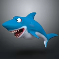Cartoon Cute Blue and White Shark with Big Eyes Open Mouth Sharp Teeth