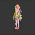 Cute Game And Movie Character With Pink Hair Rabbit Ears Blue Pink Hoodie Star Decorations
