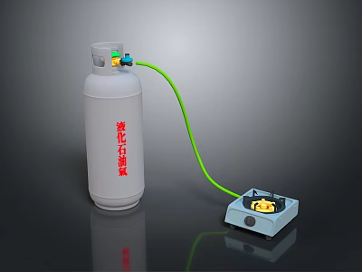 Household LPG Cylinder with Green Hose Connected to Portable Gas Stove 3d model