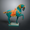 Game Movie Character Turquoise Horse Figure With Golden Decorations Red Saddle And Raised Front Leg