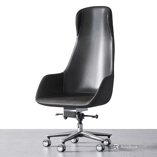 Modern Black Leather Office Chair With High Back Metal Base And Wheels 3d model 