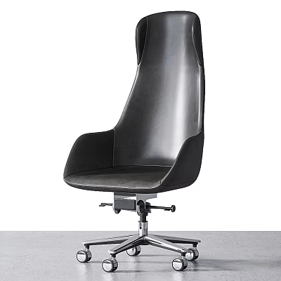 Modern Black Leather Office Chair With High Back Metal Base And Wheels 3d model