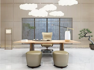 Modern Elegant Desk With Cloud Shaped Lighting Chair Floor Lamp And Potted Plant 3d model Modern Elegant Desk With Cloud Shaped Lighting Chair Floor Lamp And Potted Plant 3d model